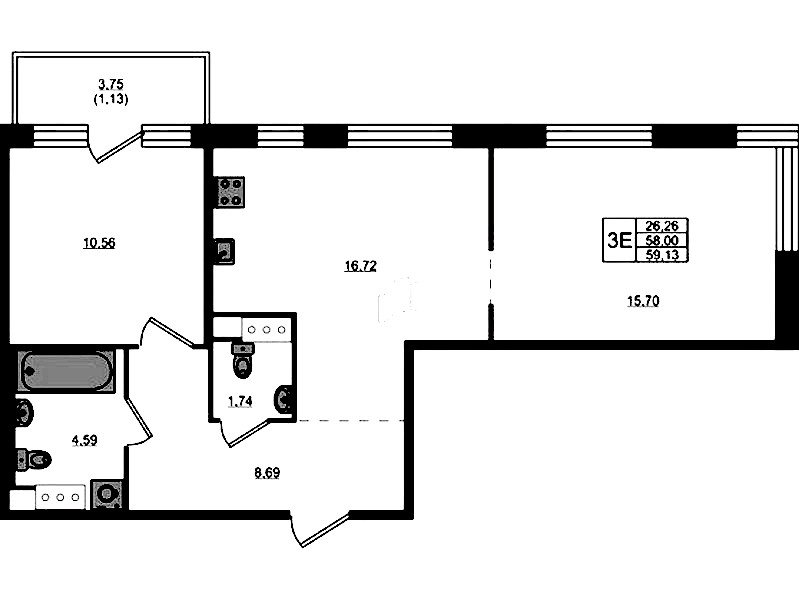 2-комнатная квартира 58 м², 3/5 эт., ЖК «Plus Пулковский»